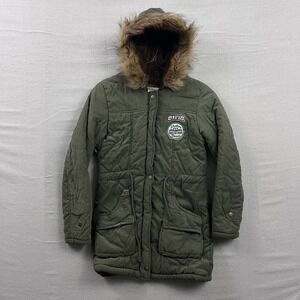 Shalabeier Parka Jacket Womens M Olive Green Faux Fur Hood Sherpa Lined Military